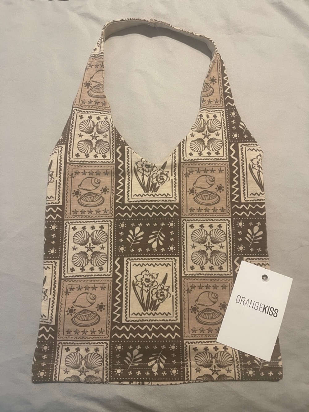 Women's Beige Patterned Halter Top